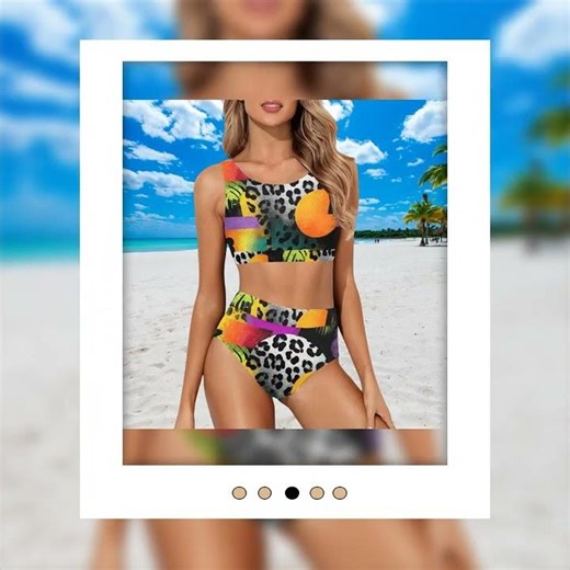 Abstract Swimsuit Crop Top Bikini Set - Two Piece Bathing Suit Beach Swimwear
