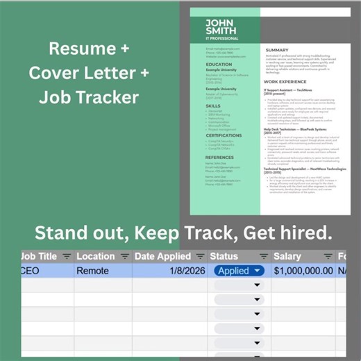 Entry Level ATS Friendly Resume Template, Cover Letter Template, Job Tracker, New Grad Resume, First Job Resume, Canva, Google Docs - Etsy