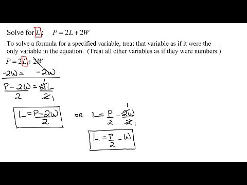 Solve Literal Equation (Formula) - Solve for L in P=2L+2W (Perimeter of a Rectangle)