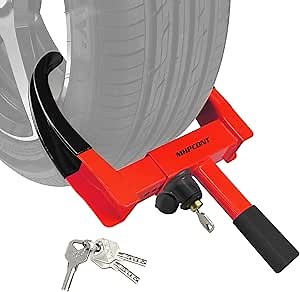 Wheel Lock Universal Trailer Wheel Lock Adjustable Security Tire Boot Lock Anti Theft for ATV RV SUV Car Golf Cart Boats Motorcycles Great Deterrent Bright Black-Red (3 Keys)