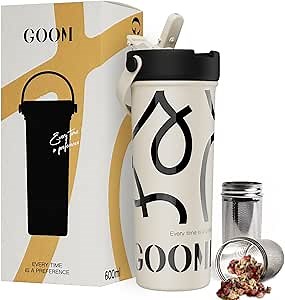 20 oz Spill Proof Tumbler with Lid and Straw, Top Handle, Extended Tea Infuser, 6-Layer Insulation 18/10 Stainless Steel, Christmas Gifts for Mom Women Man Her, Teacher Gifts - White
