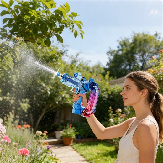 Auroras Ice Blast Water Blaster, Automatic Continuous Pulse Water Sprayer with Colorful LED Lights and Sound Effects, Rechargeable Outdoor Summer Water Gun for Pool Beach, Blue