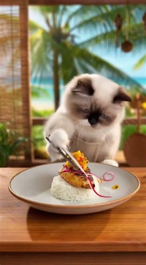 A Ragdoll Cat is Cooking Mealworm Satay Skewers