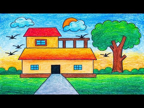 Easy House Scenery Drawing for Beginners #art #drawing #housedrawing