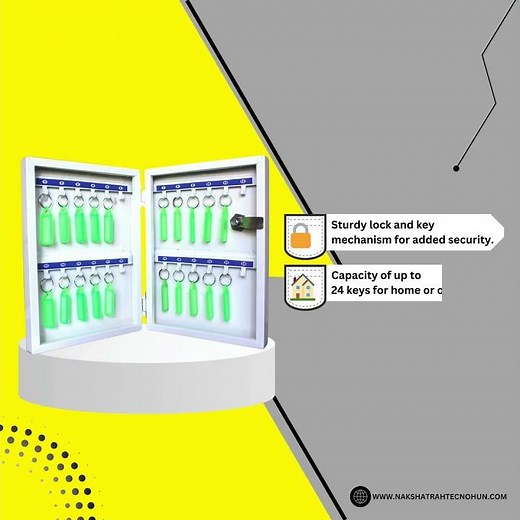 StayHappy powder coated Iron Metal Key Storage Box | Key Cabinet with 24 Key Holders and Lock |