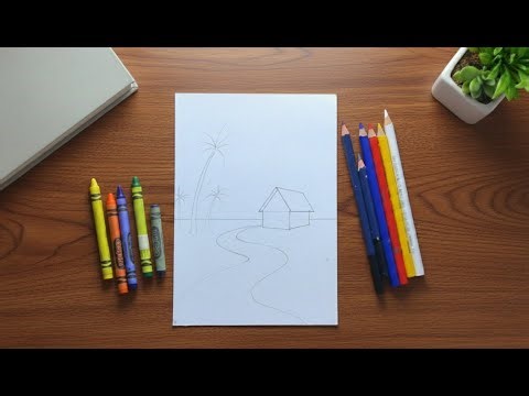 Crayons Challenge / Simple Village Scenery Drawing with Crayons | Beginner Friendly