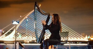 santiago calatrava's samuel beckett bridge becomes a playable harp