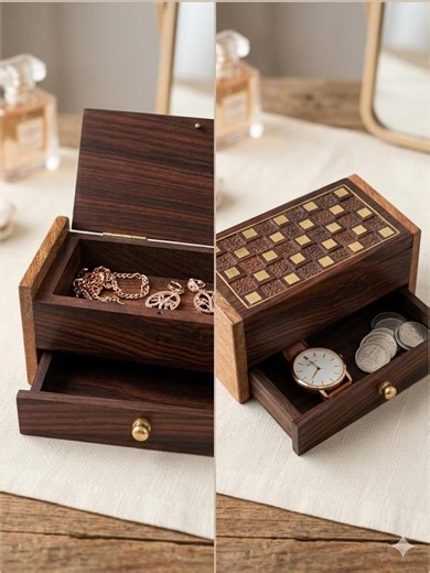 Handcrafted Rosewood Jewelry Box, Secret Hidden Drawer, Wooden Storage Organizer, Keepsake Ring Holder - Etsy