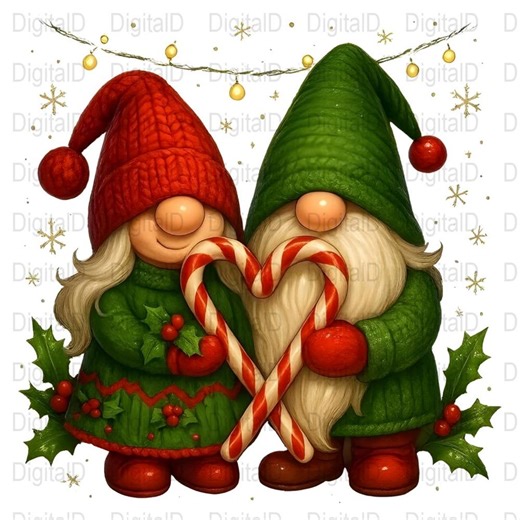 Christmas Gnome Couple PNG, Candy Cane Heart, Holiday Clipart (digital Download) - Etsy