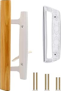 Sliding Glass Patio Door Handle Replacement Set with Oak Wood Inside Handles and Zinc Diecast Outside Pull, 3-15/16" Hole Spacing, Non-Handed, White