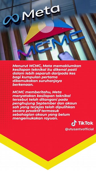 3 OKT 26: META mengakui berlaku kesilapan teknikal pada sistem syarikat itu sehingga aktiviti pengguna WhatsApp yang sah disalah anggap sebagai pelanggaran peraturan. Maklum balas itu dinyatakan Meta kepada Suruhanjaya Komunikasi dan Multimedia Malaysia (MCMC) berhubung isu penggantungan akaun WhatsApp yang telah dikemukakan kepada syarikat berkenaan sebelum ini. Klik kotak hijau untuk berita lanjut 📰 #trendingnewsmalaysia #whatsapp #penggantungan #akaun