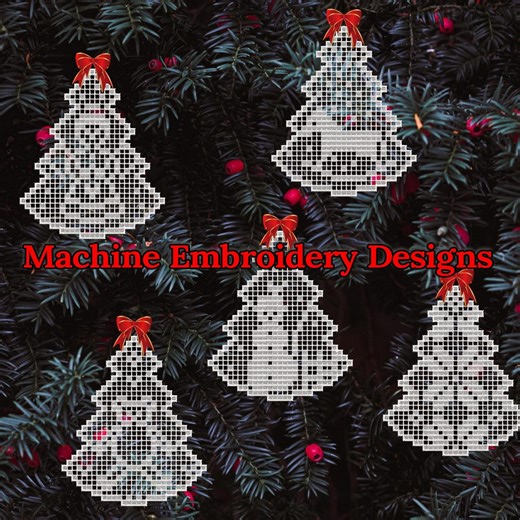 Filet Lace Christmas Tree Ornaments: Crochet-inspired Machine Embroidery Designs (digital Download) - Etsy UK
