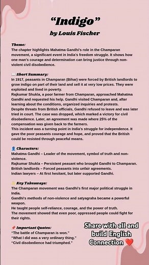 Indigo Summary / Theme / characters / Class 12 English / CBSE / NCERT- FLAMINGO notes #english