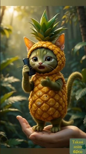 Pineapple Cat & Banana Cat Talk on the Phone | Funny Tiny Cats on a Human Palm!
