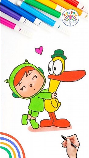 Nina from Pocoyo Easy Drawing | How to Draw Pocoyo Nina and Pato 🌈👶🏻💙 #shorts #pocoyo #love