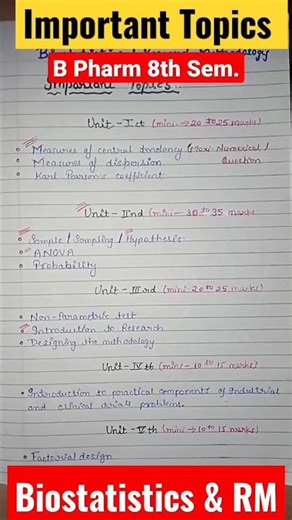 Most Important Question || Biostatistics || B. Pharm 8th Semester
