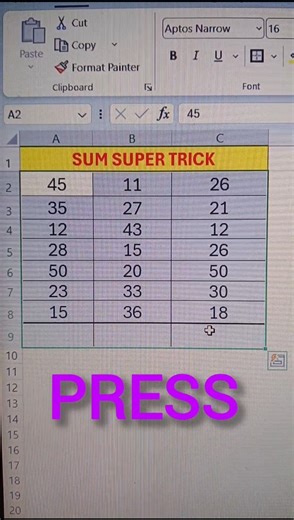 autosum in excel || ALT+= || sum shoutcut trick in excel || quickly sum #shorts