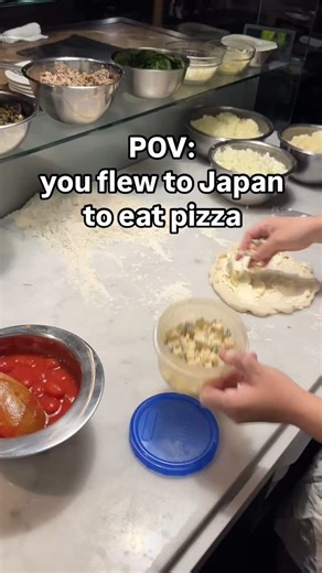 not a pizzeria | homemade pizza on Instagram: "i was invited into PST’s kitchen after they saw me recording their process 🍕 here’s a BTS of their 5 formaggi pizza that consists of smoked mozz, gorgonzola, taleggio, grana padano, and marscapone. it’s finished with a drizzle of honey post bake! PST has difference sizes of pizzas, 8 inch or 14 inch. i ordered an 8 inch to try more than one pie! they only stretch it out to around 6 inches before topping it and they stretch it out the rest of the wa
