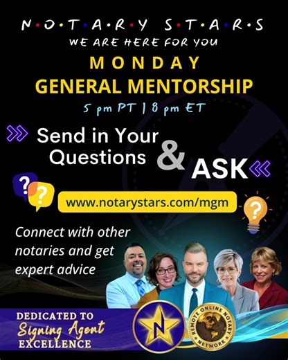 Let’s Talk Notary! Ask, Learn, Connect. Join the community every Monday evening (5 PM PT / 8 PM ET) for real-time insights, answers, and support. Send us your questions early! ➡️www.notarystars.com/mgm #notarymentorship #notarlylife #mentor #loansigningagent #business #didyouknow