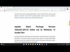 Windows 11 Insider Dev received Update Stack Package Version 1022.621.2011.0