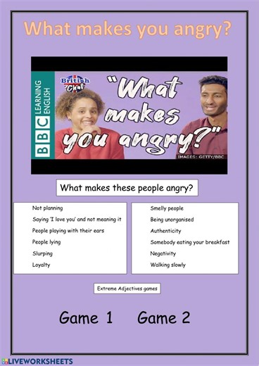 What makes you angry? worksheet