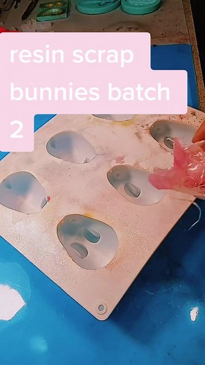 I've been saving every piece for these! #bunny #rabbit #resinscrap #scrapproject #resinpour #colorful