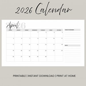Monthly 2026 Printable Calendar A4 (PDF) - Etsy