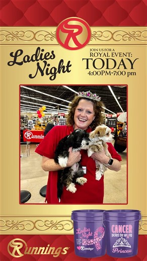 23K views · 197 reactions | Ladies Night is today!!!  at all 90 Runnings stores! Join us for a fun night fit for royalty and for a great cause! TODAY , October 8th from 4-7 PM Learn more here: https://www.runnings.com/ladies-night | Runnings Stores | Facebook