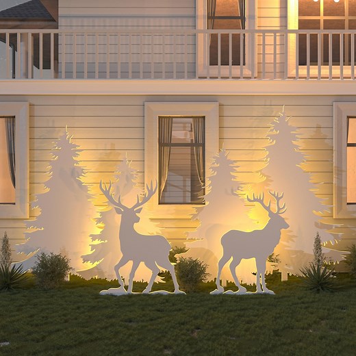 DIY Outdoor Christmas Decor - Reindeer and Holiday Tree Silhouettes: Printable Templates & CNC Cut Out - Etsy