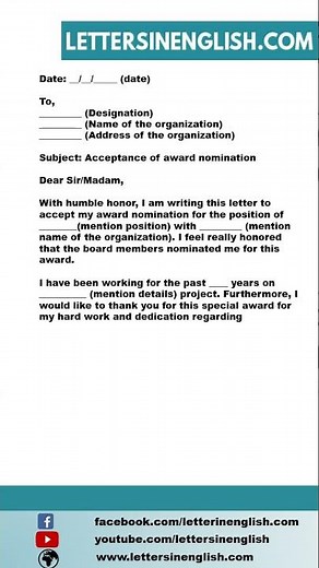 Award Nomination Acceptance Letter - Acceptance Letter for Award Nomination in Organization