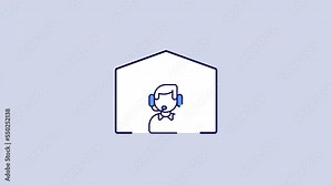 Animated home podcast color icon. Host with microphone and headphone. Seamless loop HD video with alpha channel on transparent background. Simple filled line motion graphic animation Stock Video