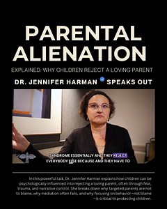 In this expert presentation, Dr. Jennifer Harman challenges outdated ideologies, exposes common myths, and explains why failing to acknowledge parental alienation puts children at risk. She discusses why mediation can be harmful in these cases and why professionals have an ethical duty to stay current with research. This video is a must-watch for mental health professionals, attorneys, judges, and policymakers. Full Video: https://www.youtube.com/watch?v=6DtetCBKUS4 📚 Evidence-Based Discussion 