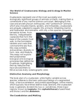 Crustaceans in Marine Sciences Sub-Plan Classwork Homework