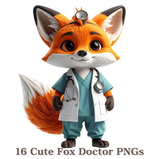 16 Cute Fox Doctor Clipart Pngs, Cartoon Fox Medical Illustrations, Dentist Pediatric Surgeon Foxes, Animal Doctors Sticker, Transparent - Etsy
