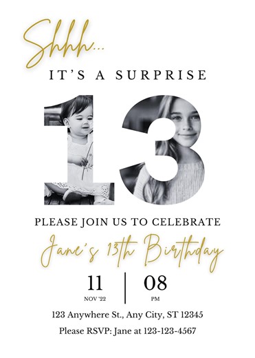 Surprise 13th Birthday Invitation With Photo (printable Template) - Etsy