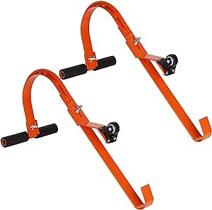 Ladder Roof Hook with Wheel Heavy Duty Roof Ridge Ladder Hook Ladder Stabilizer for Roof Rubber Grip T-Bar for Damage Prevention 2 Pack (Orange)
