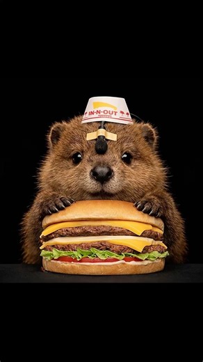 Cute Baby Beaver Eating In-N-Out Burger 🍔 (ASMR Mukbang) | 귀여운 아기 비버 인앤아웃 버거 먹방