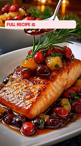 This beautifully balanced dish pairs seared maple-glazed salmon with a bright cranberry-pineapple relish, creating a harmony of sweet, tart, and savory flavors. Perfect for the holidays or any elegant dinner, it’s a feast for both the palate and the eyes. | Booster Recipes