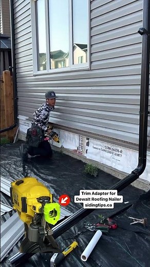 Installing vinyl J-channel using Dewalt 20 volt roofing nailer and Siding Tips trim adapter
