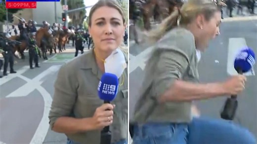 Moment LA cops shoot TV reporter with rubber bullet as photographer injured