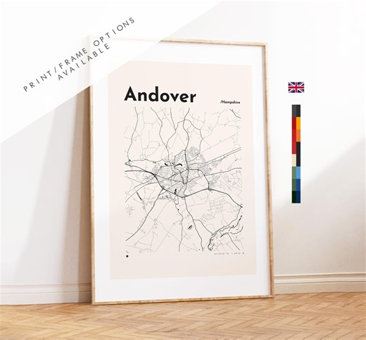 Andover Map Print - Custom Options/colours Available - Prints or Framed Prints - Hampshire, UK - Etsy Canada