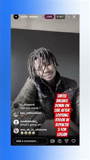 Emtee breaks down on live after getting robbed R700k in royalties for logan #theboystreams #emtee