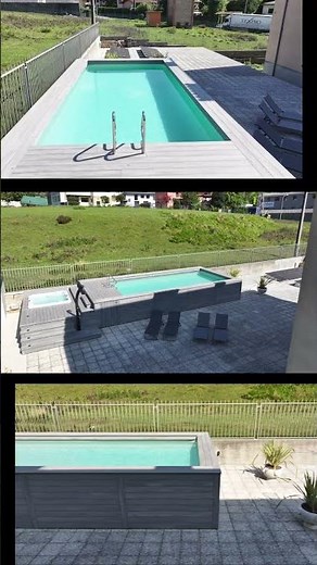 Piscina fuori terra rivestita in WPC grigio con Jacuzzi® outdoor inserita nella pedana #shorts