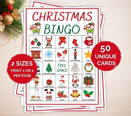 50 Christmas Bingo Cards, Christmas Bingo, Christmas Party Game, Christmas Classroom Activity, Family Christmas Bingo, Christmas Bingo Cards - Etsy