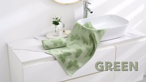 sense gnosis Green Hand Towel Set of 2 Full Embossed Velvet Butterfly Pattern Super Soft 100% Cotton Highly Absorbent Hand Towels for Bathroom Home Decor 13x 29 Inch
