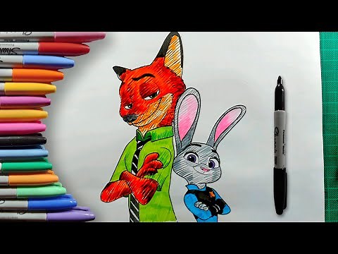 Cómo Dibujar y Colorear a Nick Wilde y Judy Hopps de Zootopia Paso a Paso Fácil para Niños