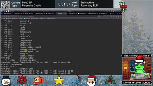 TryHackMe Advent of Cyber 10–12 • Network Hacking • PicoCTF Digital Forensics • ELF Reverse Engineering