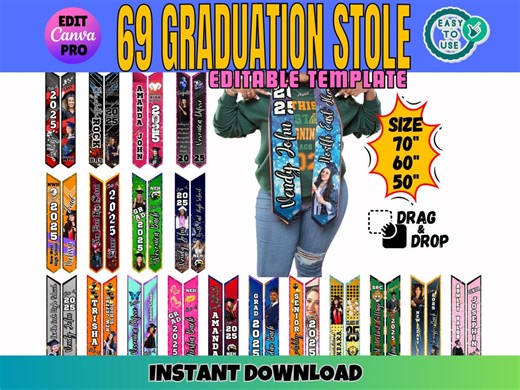 2026 Grad Stole Graduation Sash Template Design Canva Bundle: Class of 26 Graduate Stole Size 70 60 50 - Etsy Canada