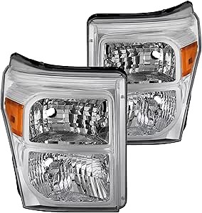 JSBOYAT Headlight Assembly Replacement for 2011-2016 Ford F250 F350 F450 F550 Super Duty Headlamp Driver and Passenger Side (Chrome Housing with Amber Reflector)