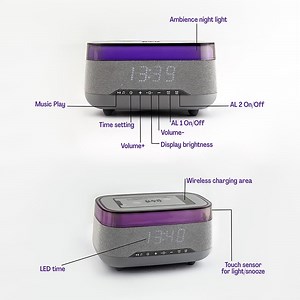 6K views · 14 reactions | Wake up to this fashionable & futuristic piece of art Wireless Mobile Charger Clock with Bluetooth Speaker | Sound Base | Alarm | Ambient Lights Top Father's Day Gift Shop online on our website or visit us: Emporium Mall, Lahore, Level-1 #MugArt #MugArtPK #FathersDay #WirelessCharging #Alarm #Clock #Speaker #AmbientLights | MugArt | Facebook